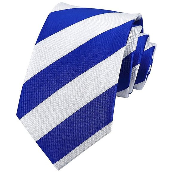 Men's Gingham Check Stripe Ties Pattern Business Blue White - Picture 1 of 2